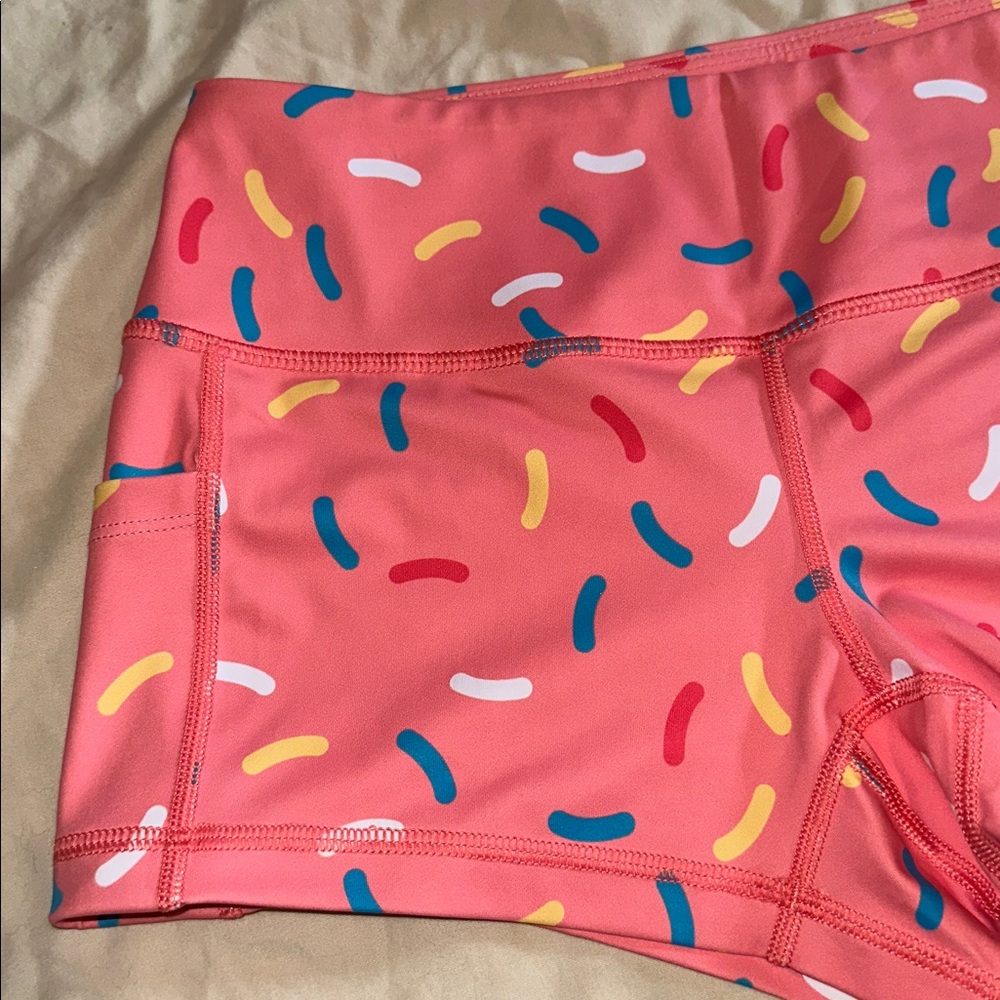 🍩 Feed Me Fight Me 🍩 *NEW* Women's Pink Donut Sprinkle Athletic Workout Shorts - Picture 4 of 12